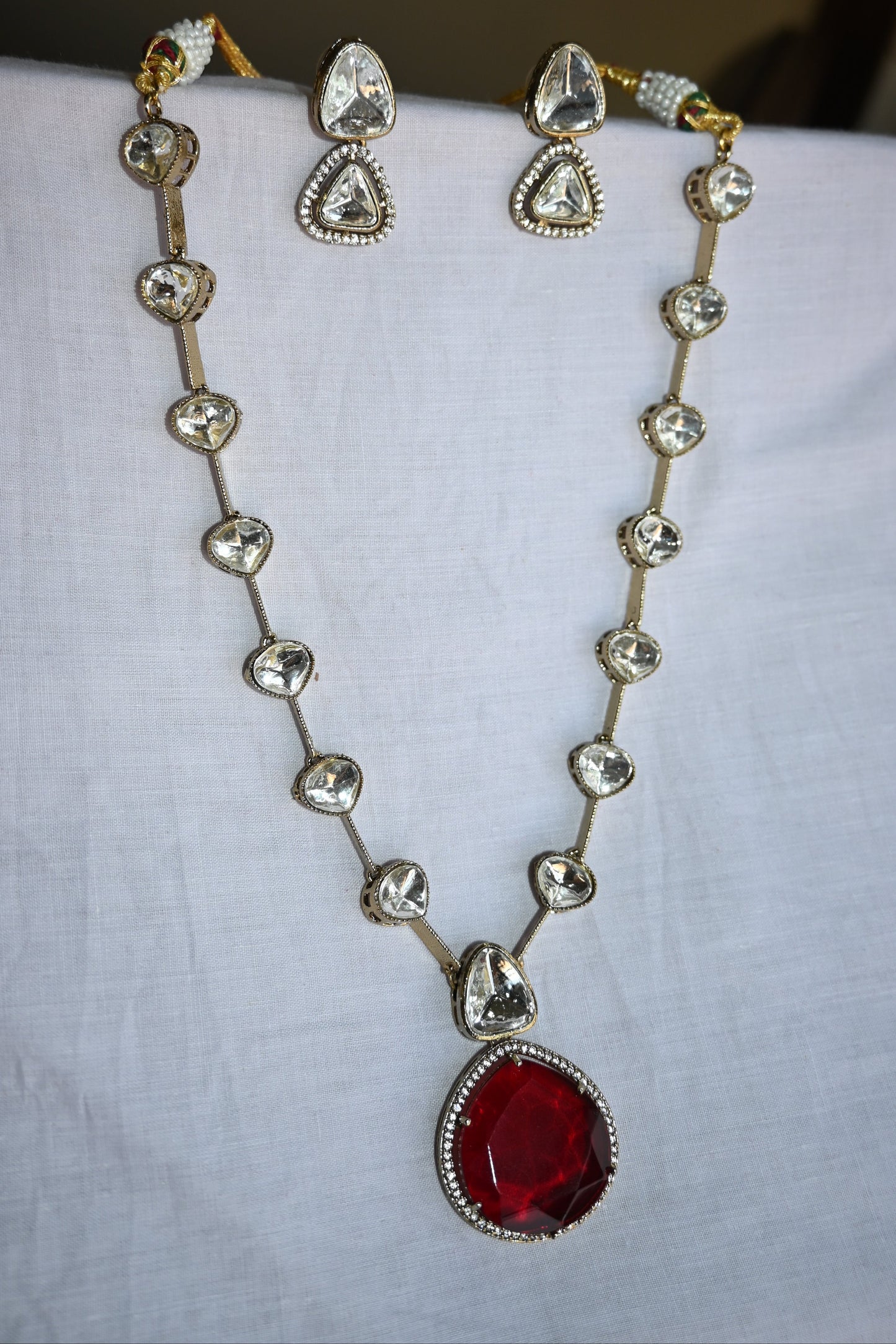Red  Shine Polki Necklace Set