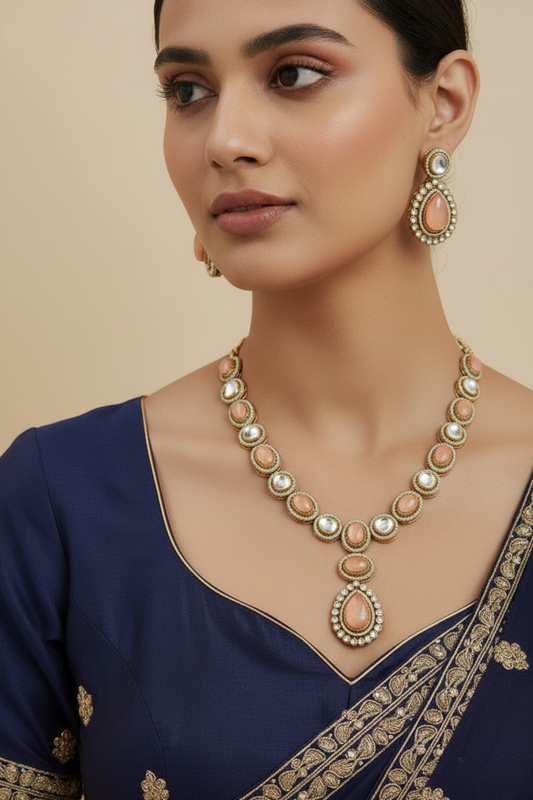 Peach Radiance Polki Necklace Set