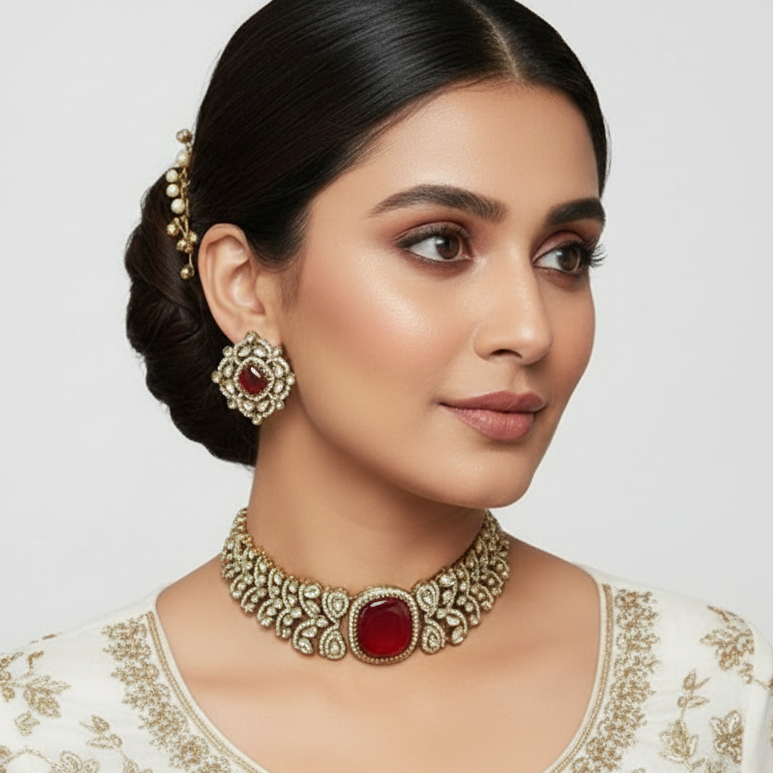 Royal Ruby Kundan Choker Set