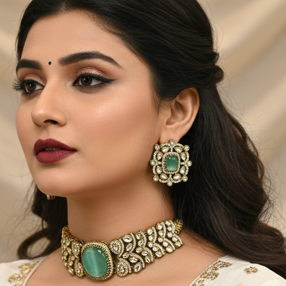 Mint Green Kundan Choker Set
