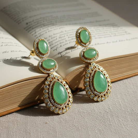 Mint Green Kundan Drop Earrings
