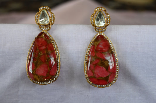 Red Firestone with Polki Earrings