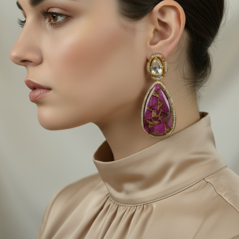 Rani Royale Firestone with Polki Earrings