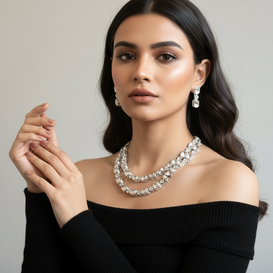 Crystal Clear Double-Layer Necklace Set