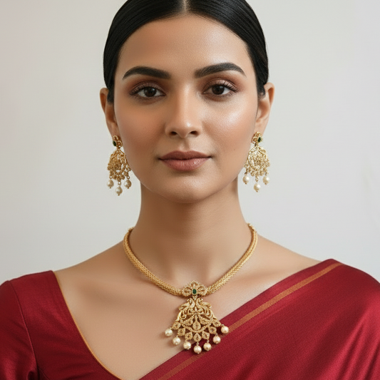 Gold-Plated Pearl Drop Necklace Set