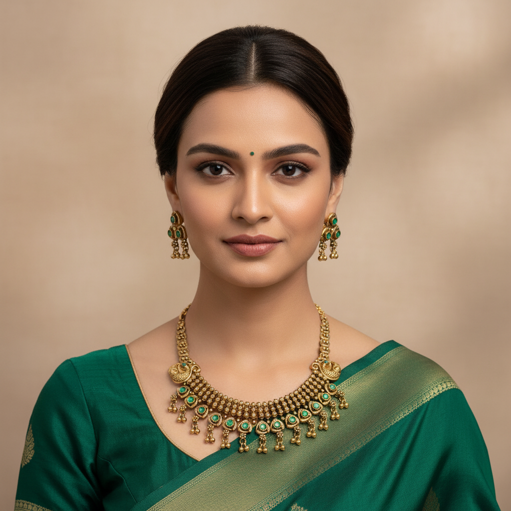 Antique Peacock Temple Necklace Set