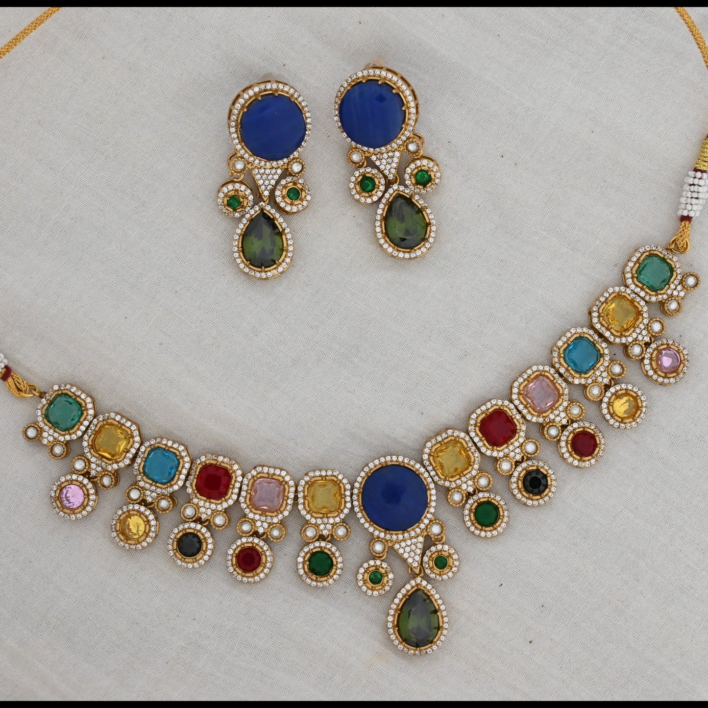 Navratna Style Multicolor Necklace Set