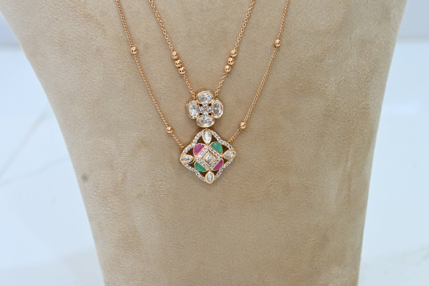 Rose Gold Moissanite Double-Layer Chain Pendant Set