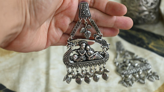 Antique Oxidized Silver Radha-Krishna Dangler Earrings