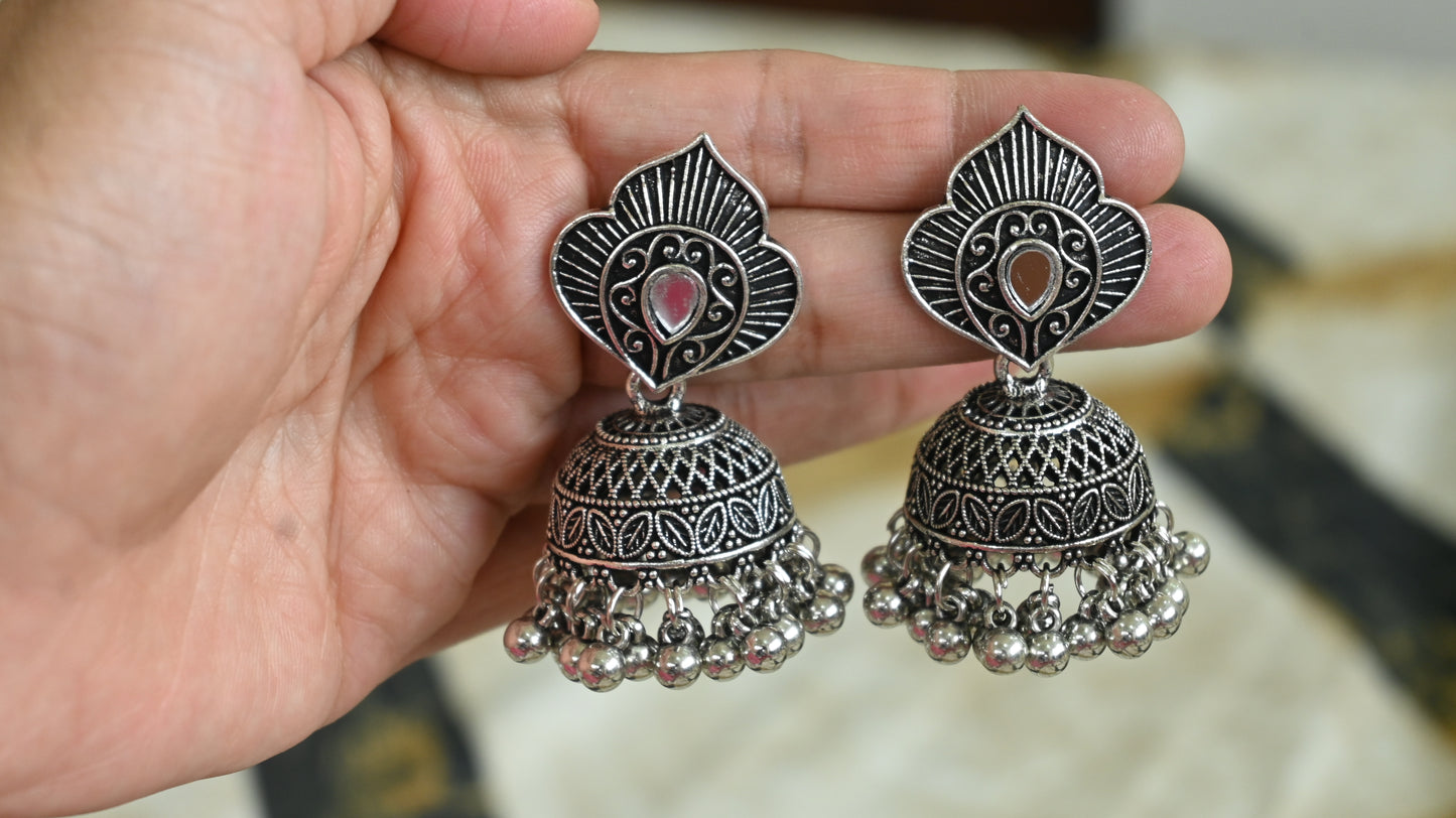 Antique Silver Oxidized Jhumka Earrings