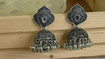 Antique Silver Oxidized Jhumka Earrings