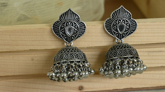 Antique Silver Oxidized Jhumka Earrings