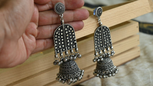 Antique Oxidized Silver Arch Dome Jhumka Earrings
