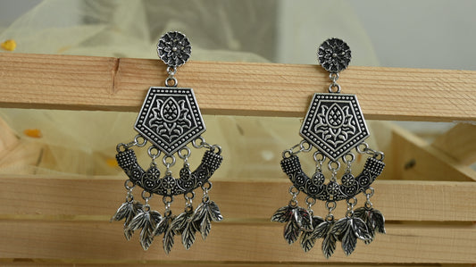 Antique Silver Oxidised Dangle Earrings
