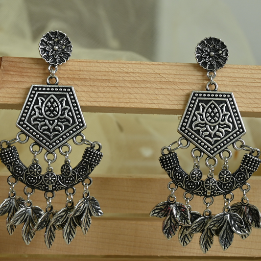 Antique Silver Oxidised Dangle Earrings