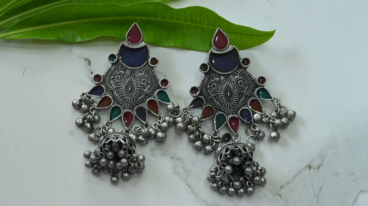 Afghani Silver Jhumka Earrings