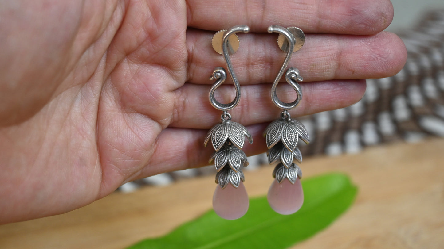 Oxidised Silver Peacock Drop Earrings