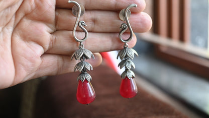 Oxidised Silver Peacock Drop Earrings