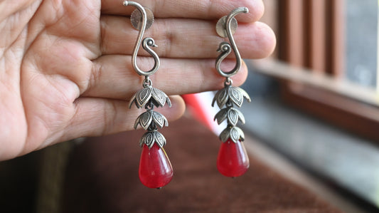 Oxidised Silver Peacock Drop Earrings
