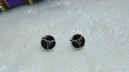 Oxidised round stone stud earrings