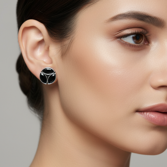 Oxidised round stone stud earrings