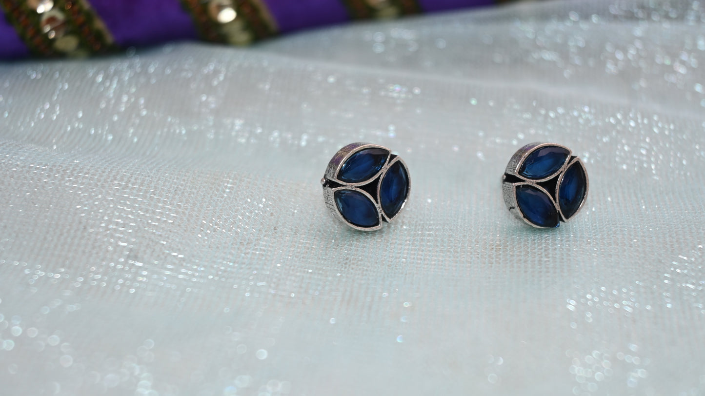Oxidised round stone stud earrings