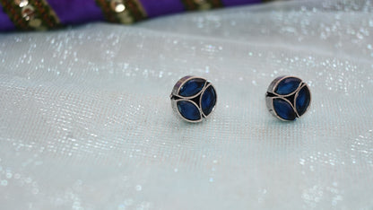 Oxidised round stone stud earrings