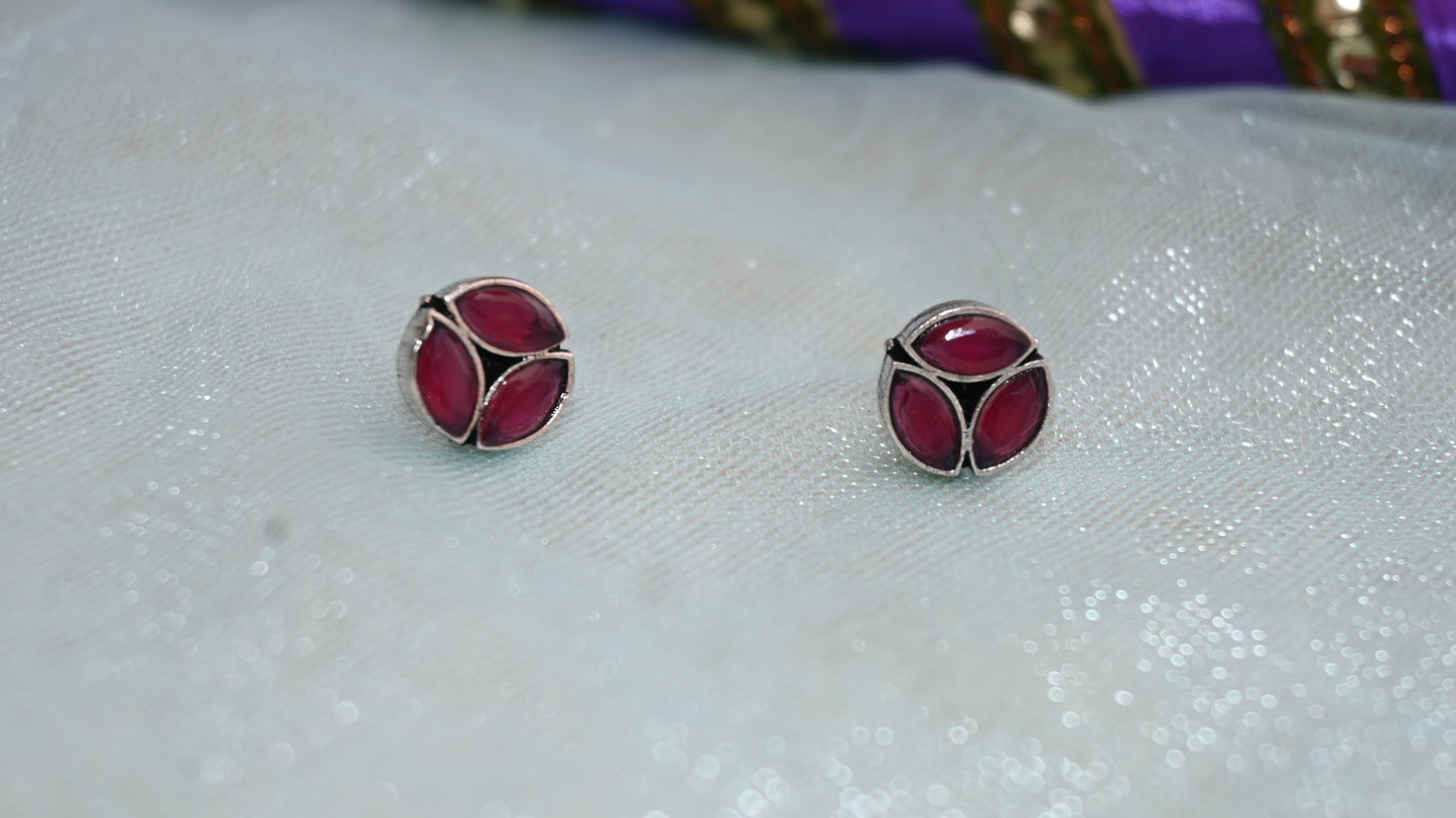 Oxidised round stone stud earrings