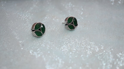 Oxidised round stone stud earrings