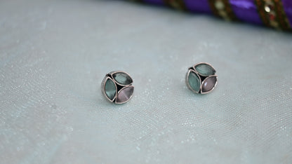 Oxidised round stone stud earrings