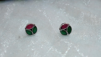Oxidised round stone stud earrings
