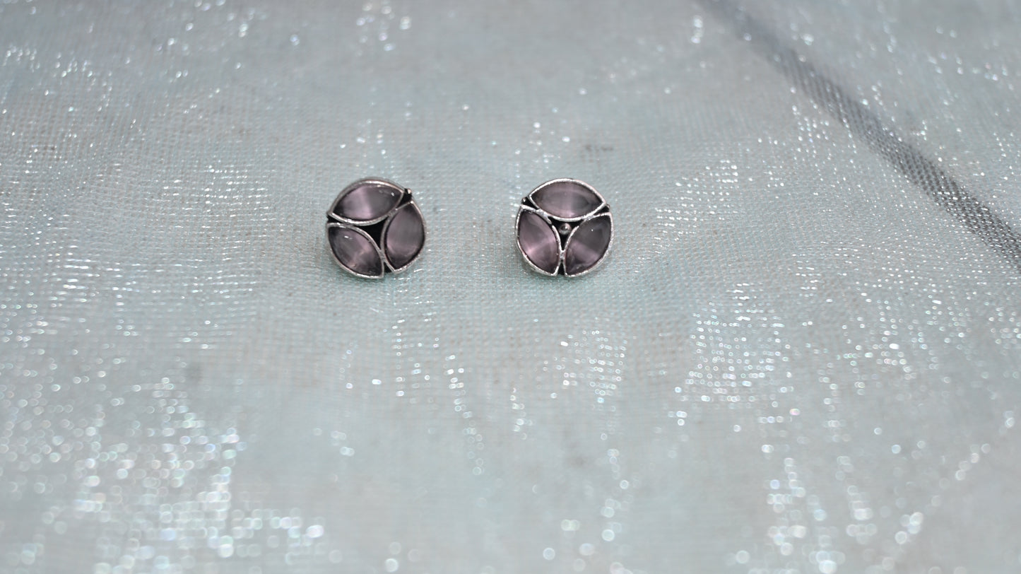 Oxidised round stone stud earrings