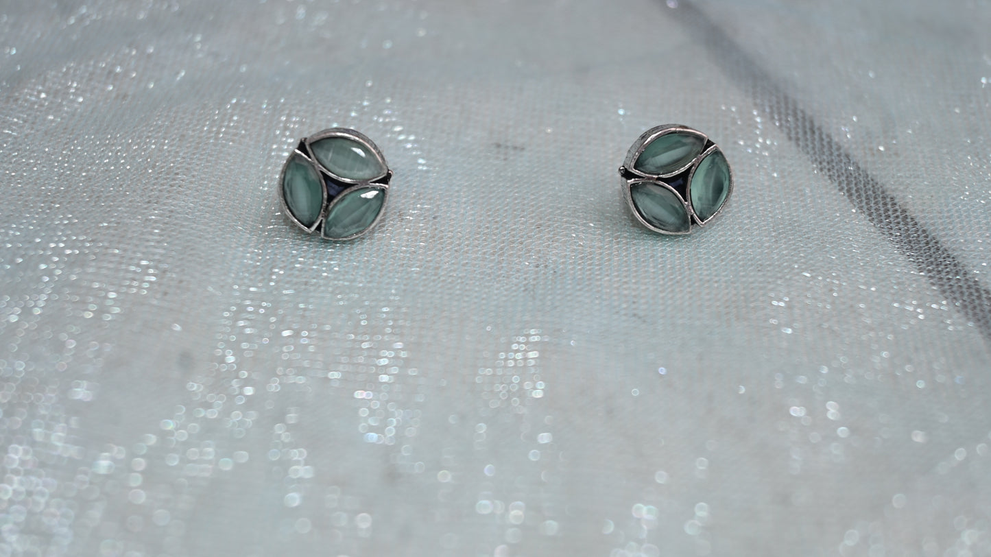 Oxidised round stone stud earrings