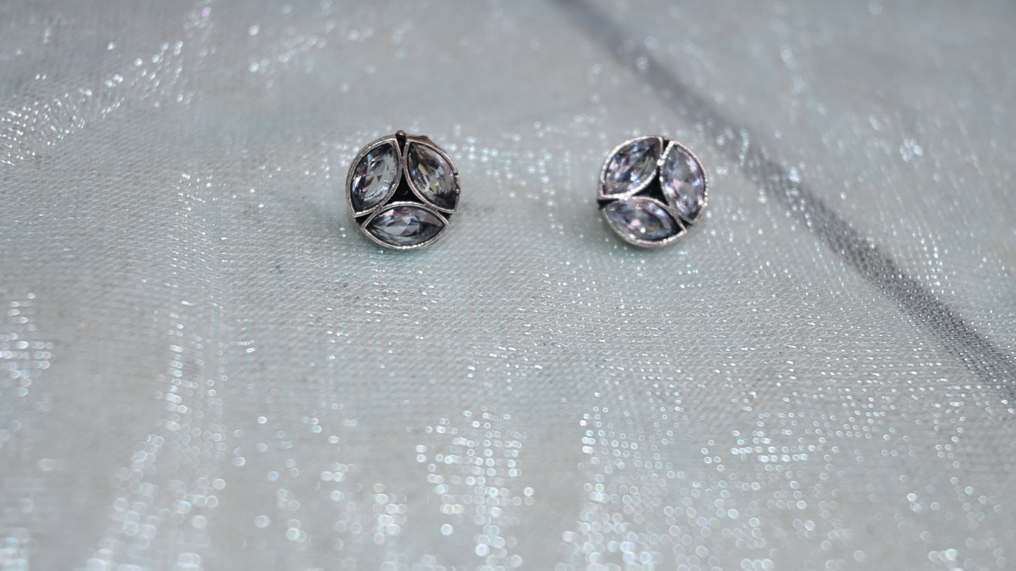Oxidised round stone stud earrings