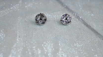 Oxidised round stone stud earrings