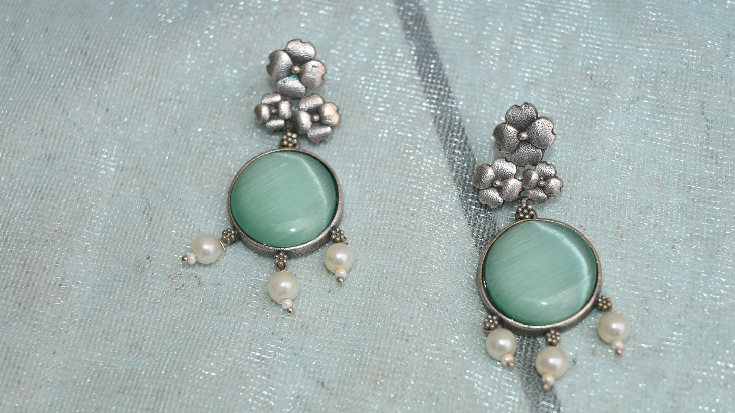 Elegant Multicolor Stone & Pearl Drop Earrings
