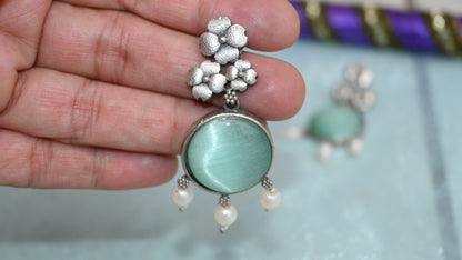 Elegant Multicolor Stone & Pearl Drop Earrings