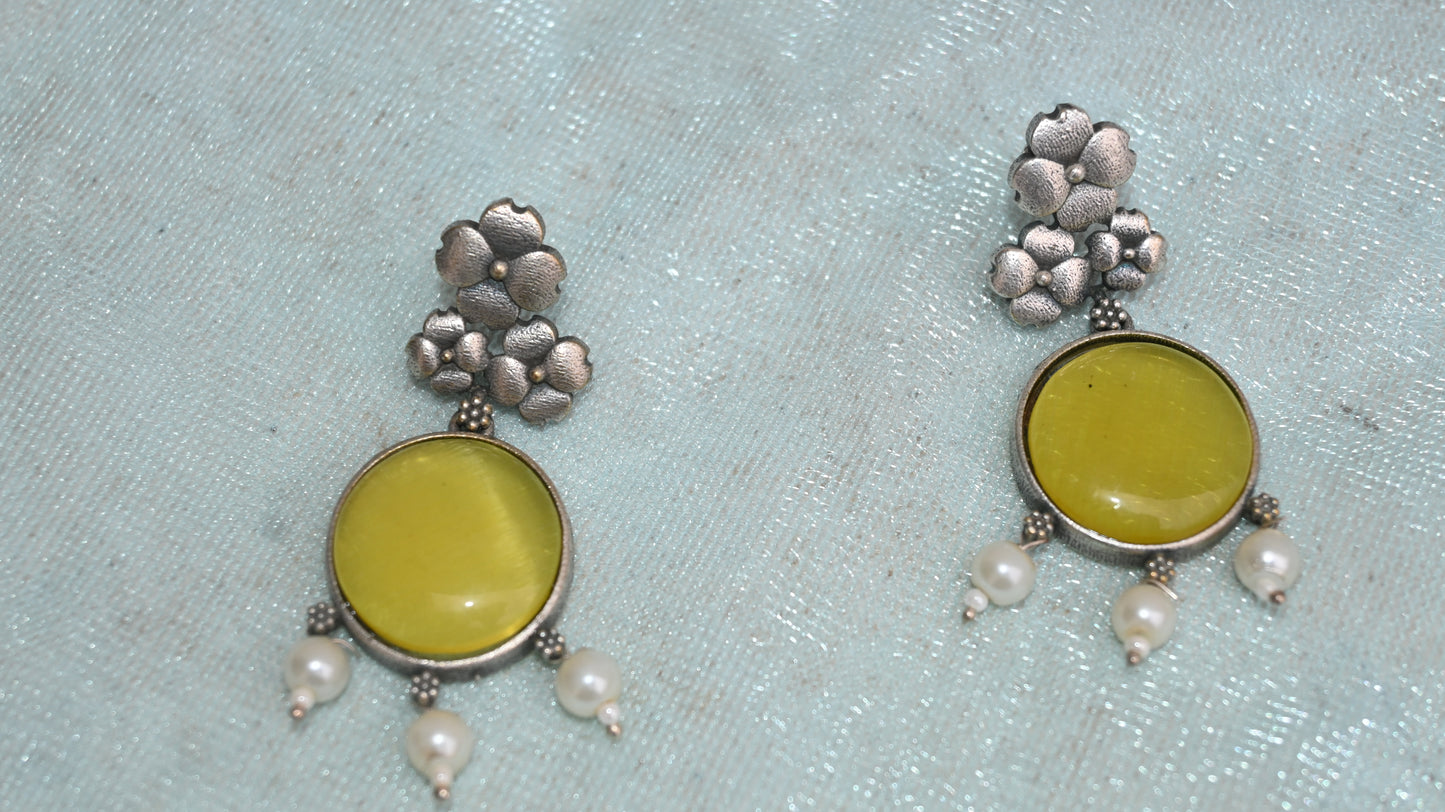 Elegant Multicolor Stone & Pearl Drop Earrings