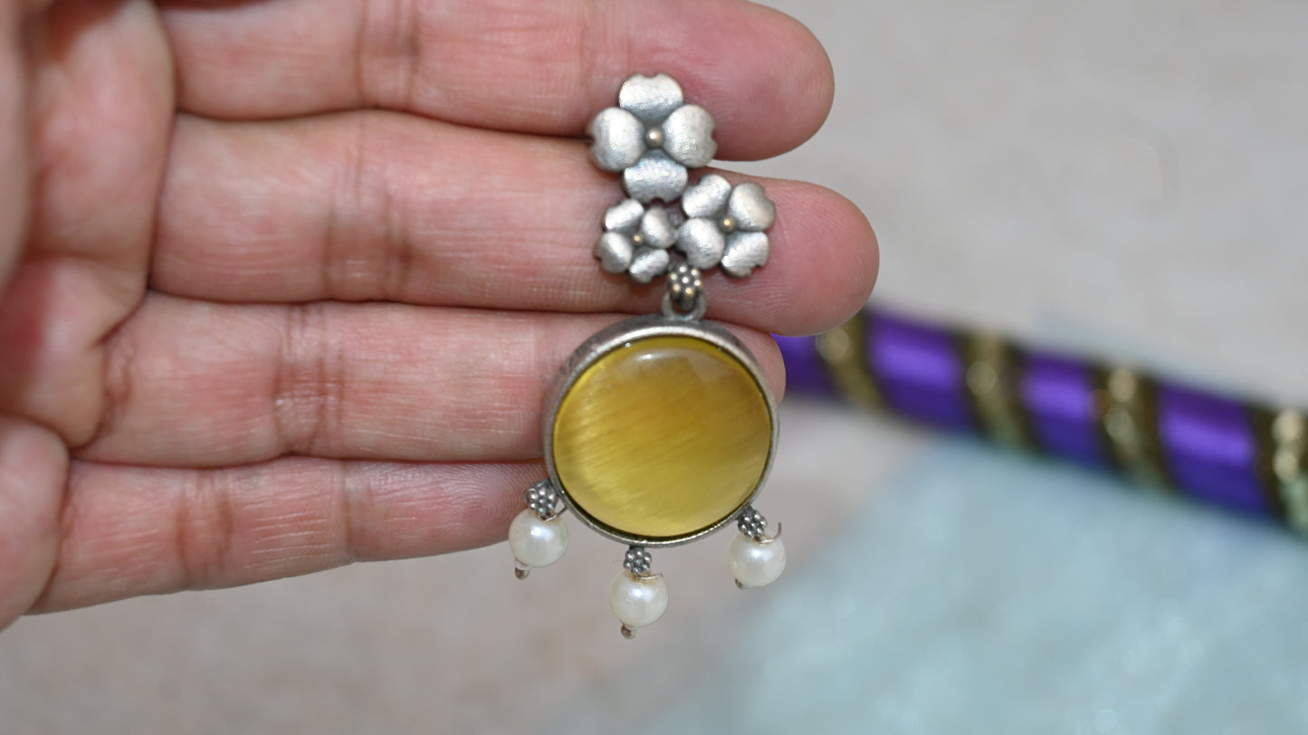 Elegant Multicolor Stone & Pearl Drop Earrings