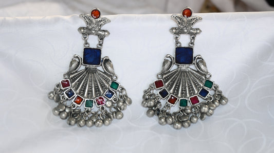 Afghani Silver Peacock Chandbali Earrings