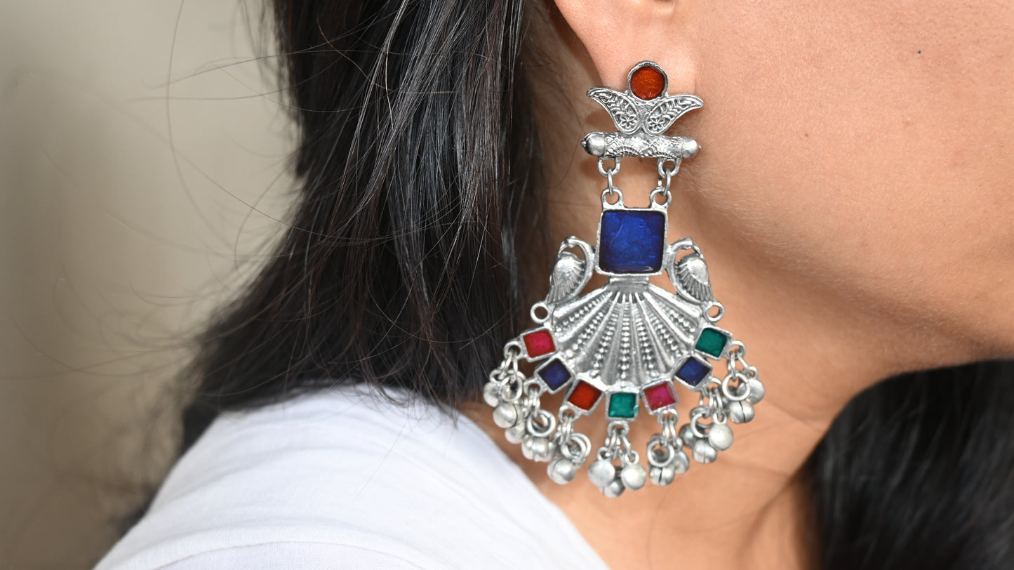 Afghani Silver Peacock Chandbali Earrings