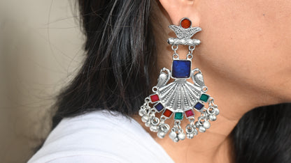 Afghani Silver Peacock Chandbali Earrings