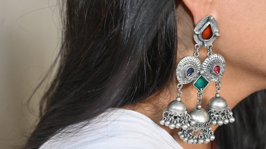 Afghani Oxidized Silver Jhumka Earrings