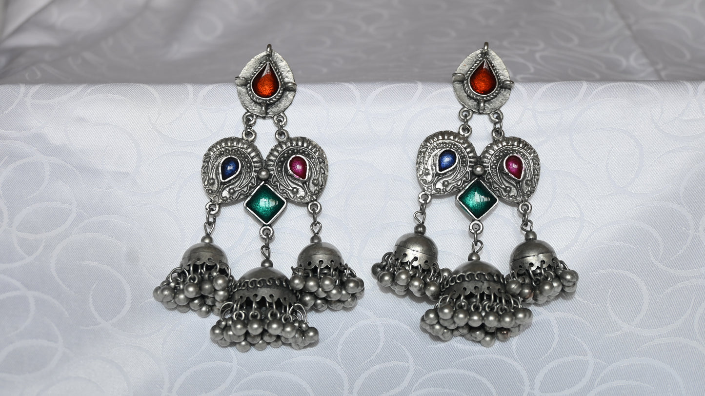 Afghani Oxidized Silver Jhumka Earrings