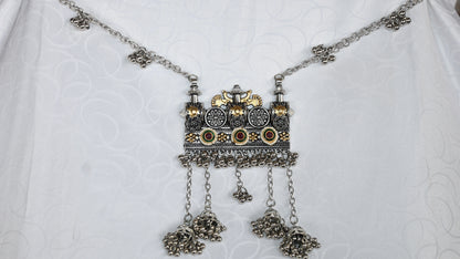 Traditional Oxidised Pendant Necklace with Chain & Ghungroo
