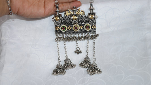 Traditional Oxidised Pendant Necklace with Chain & Ghungroo