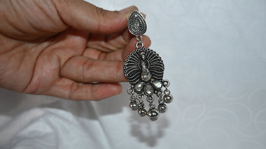 Oxidised Silver Peacock Motif Choker Necklace & Earrings Set