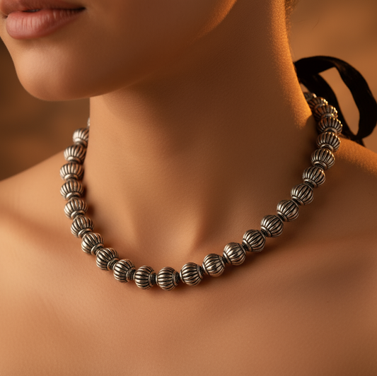 Textured Silver Bead Necklace