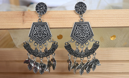 Antique Silver Oxidised Dangle Earrings