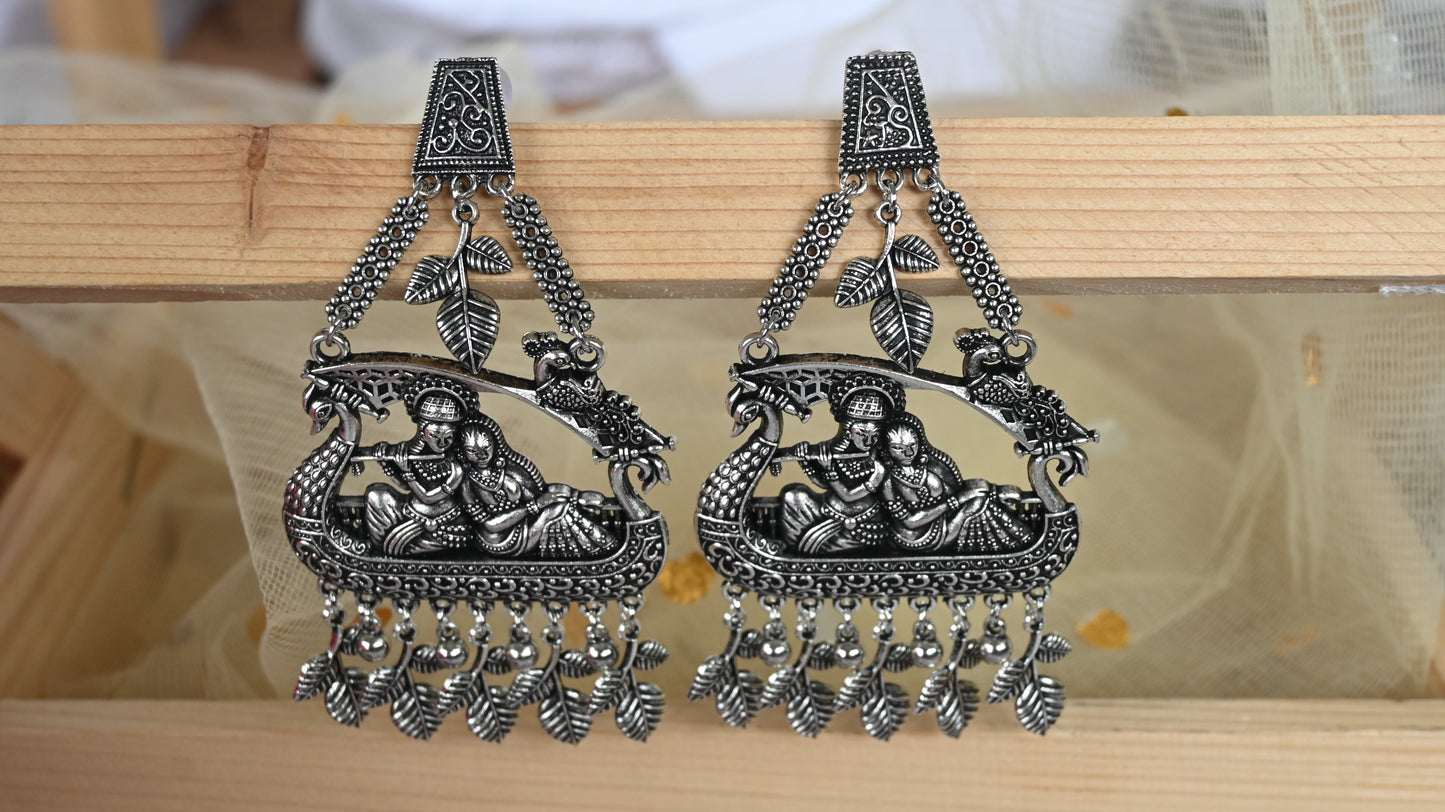 Antique Oxidized Silver Radha-Krishna Dangler Earrings